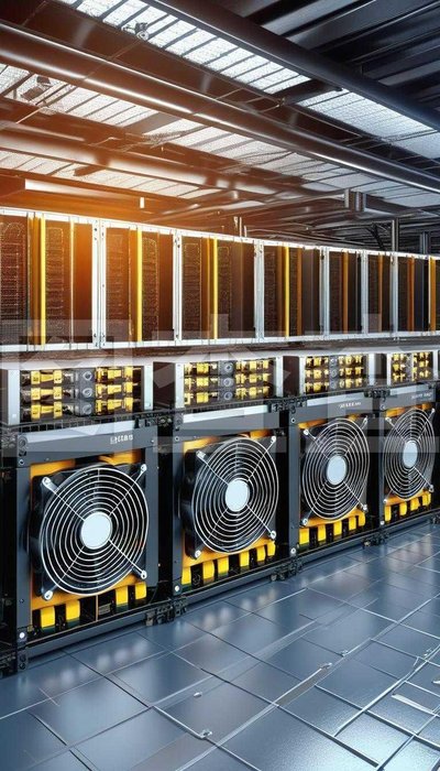 A sprawling Bitcoin mining farm in Australia showcasing rows of efficient, high-capacity mining rigs