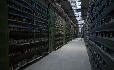 A bustling mining farm in Europe, illustrating the scale of hosted operations for optimal performance