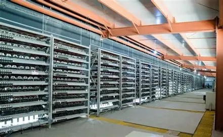 A sprawling mining farm showcases rows upon rows of mining rigs, highlighting the scale and infrastructure required for successful crypto mining.