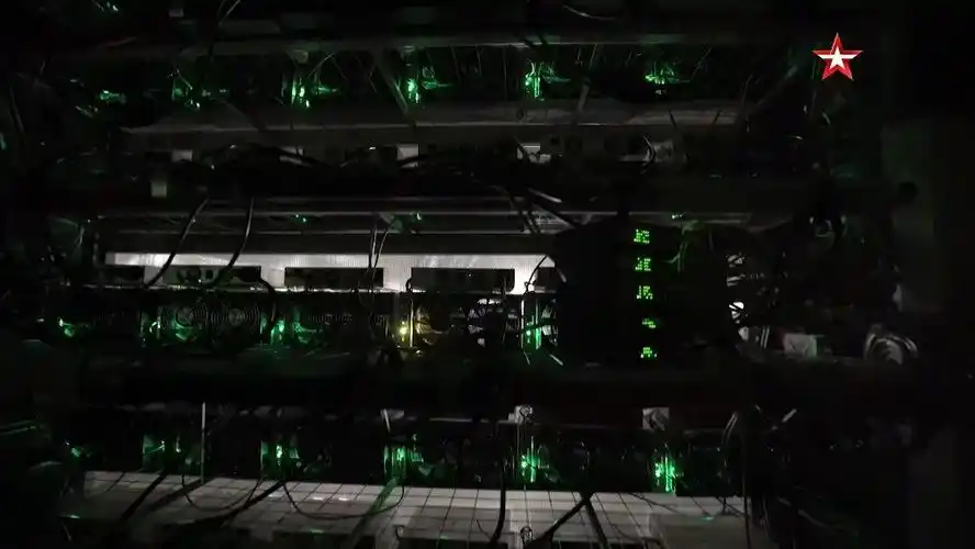 Cryptocurrency mining farm with rows of mining machines